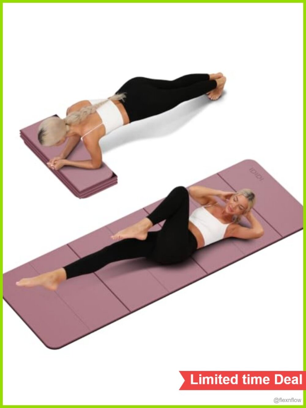 Foldable Yoga Mat 8mm, No-Curl Edges, Lightweight 2lbs